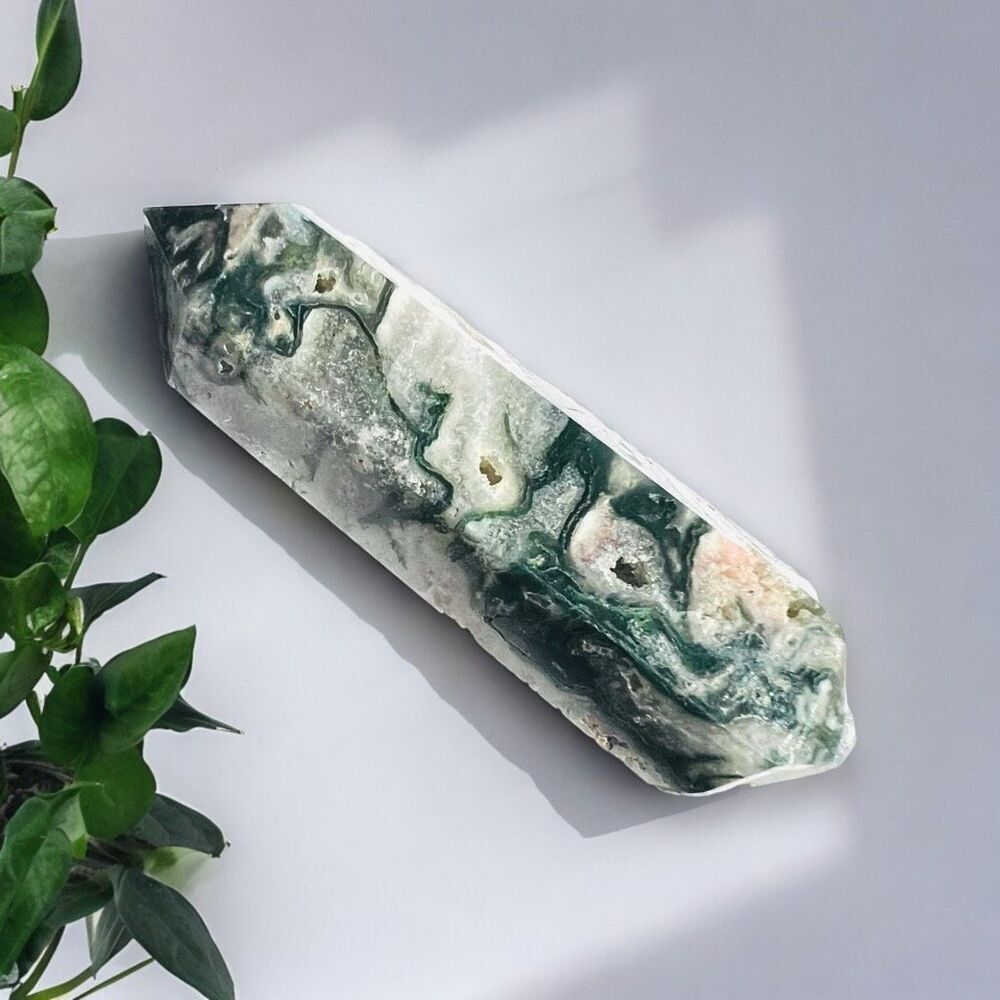 Moss Agate Crystal Double Terminated Point
